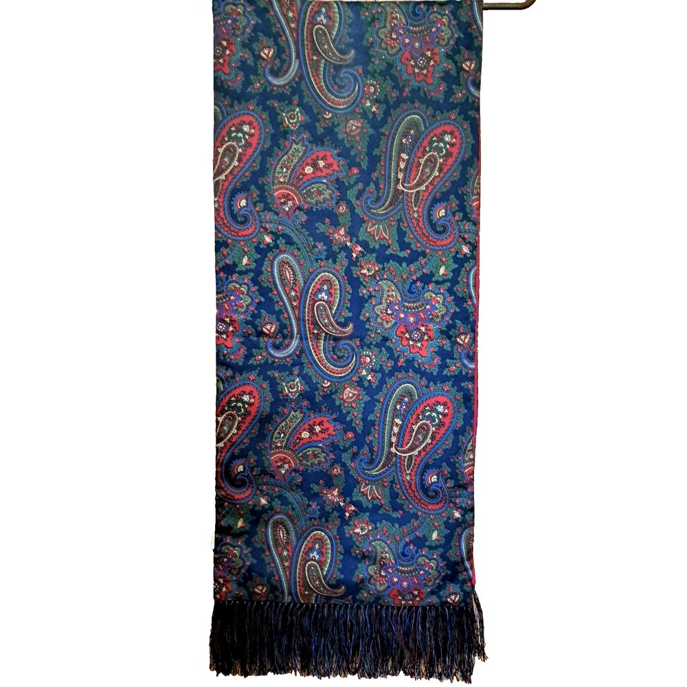Burberrys Cashmere Lambswool Paisley/Red Men's Scarf With Fringe 53 X 12"